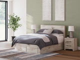 Lawroy Light Natural Queen Panel Storage Bed with Mirrored Dresser and Chest from Ashley Furniture - Luna Furniture