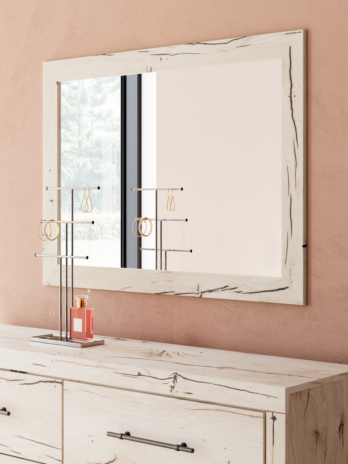 Lawroy Queen Panel Storage Bed with Mirrored Dresser, Chest and 2 Nightstands in Light Natural from Ashley - Luna Furniture