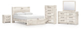 Lawroy Queen Panel Storage Bed with Mirrored Dresser, Chest and Nightstand in Light Natural from Ashley - Luna Furniture