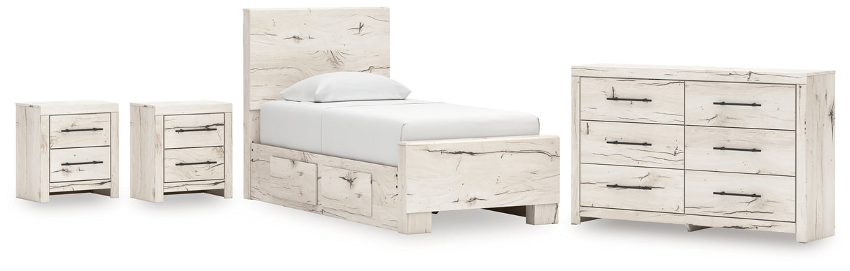 Lawroy Light Natural Twin Panel Bed with Dresser and 2 Nightstands from Ashley - Luna Furniture