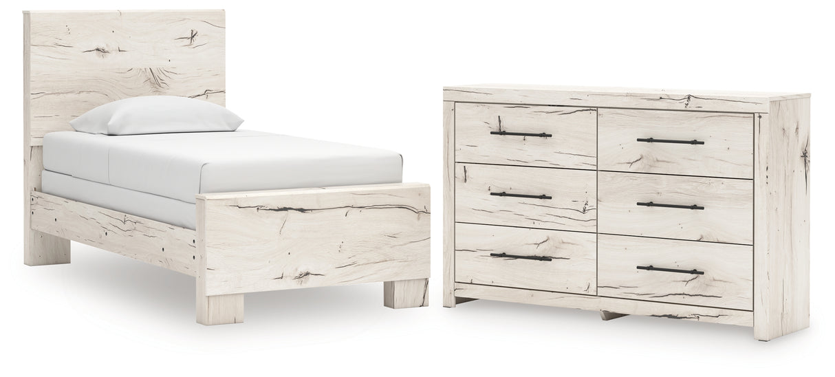 Lawroy Twin Panel Bed with Dresser in Light Natural from Ashley - Luna Furniture