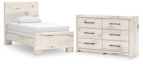 Lawroy Twin Panel Bed with Dresser in Light Natural from Ashley - Luna Furniture