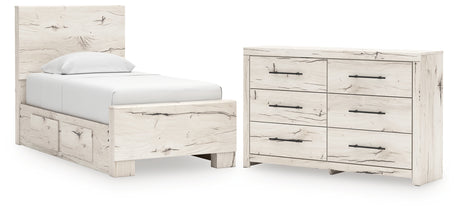 Lawroy Light Natural Twin Panel Bed with Dresser from Ashley - Luna Furniture