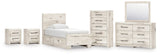 Lawroy Light Natural Twin Panel Bed with Mirrored Dresser, Chest and 2 Nightstands from Ashley - Luna Furniture