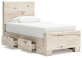 Lawroy Light Natural Twin Panel Bed with Mirrored Dresser, Chest and 2 Nightstands from Ashley - Luna Furniture