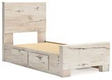 Lawroy Light Natural Twin Panel Bed with Mirrored Dresser, Chest and 2 Nightstands from Ashley - Luna Furniture
