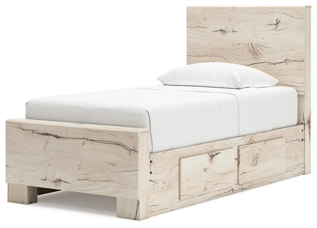 Lawroy Light Natural Twin Panel Bed with Mirrored Dresser, Chest and 2 Nightstands from Ashley - Luna Furniture