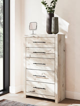 Lawroy Light Natural Twin Panel Bed with Mirrored Dresser, Chest and 2 Nightstands from Ashley - Luna Furniture