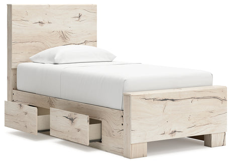 Lawroy Twin Panel Bed with Nightstand in Light Natural from Ashley - Luna Furniture