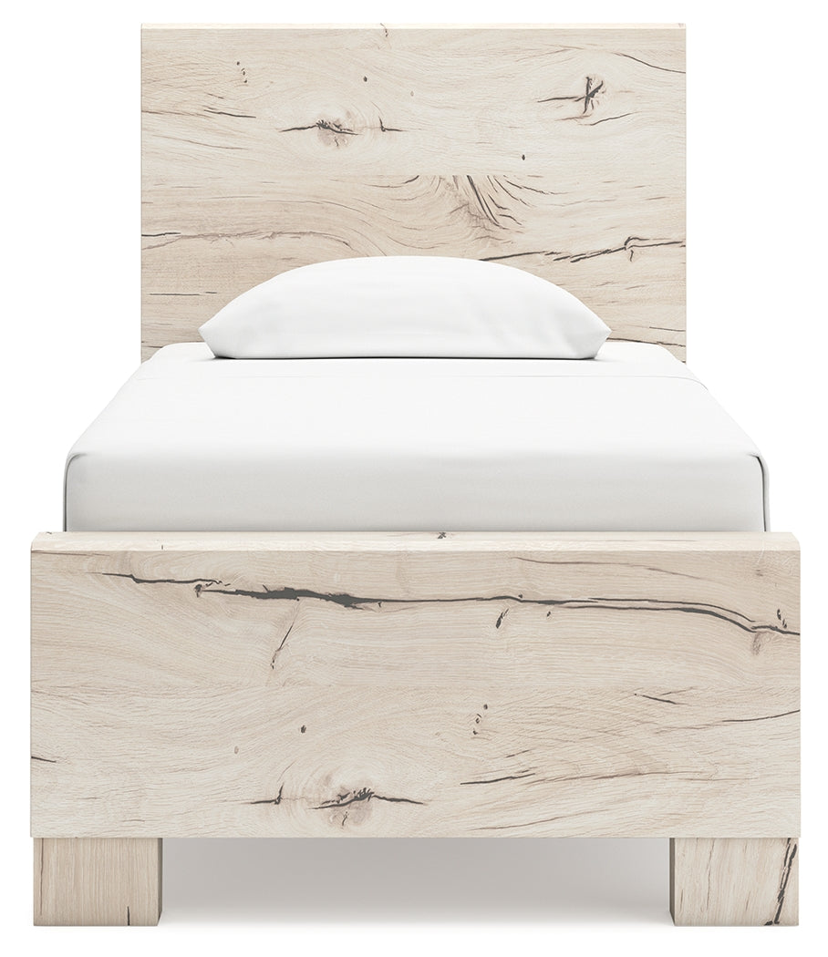 Lawroy Light Natural Twin Panel Bed with Storage with Mirrored Dresser and Chest from Ashley Furniture - Luna Furniture