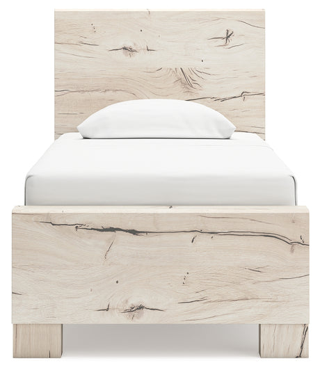 Lawroy Light Natural Twin Panel Bed with Storage with Mirrored Dresser and Chest from Ashley - Luna Furniture