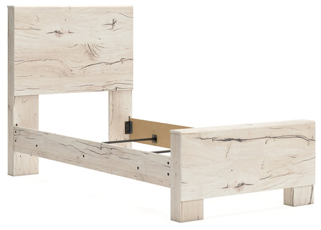 Lawroy Light Natural Twin Panel Bed with Storage with Mirrored Dresser and Chest from Ashley - Luna Furniture