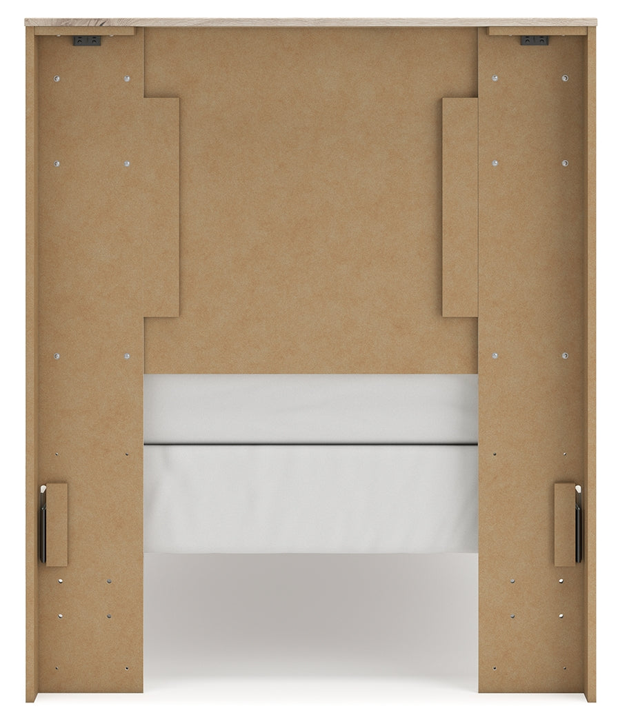 Lawroy Light Natural Twin Panel Bed with Storage with Mirrored Dresser and Chest from Ashley Furniture - Luna Furniture