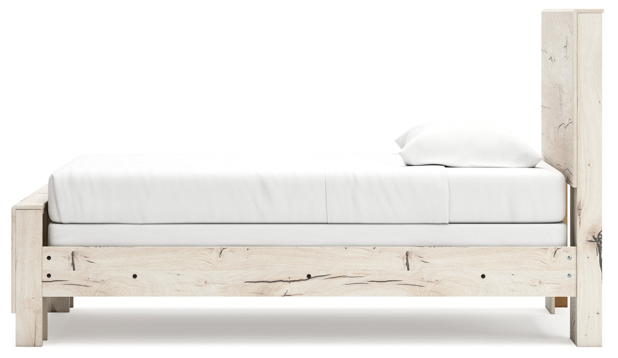 Lawroy Light Natural Twin Panel Bed with Storage with Mirrored Dresser and Chest from Ashley Furniture - Luna Furniture