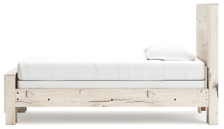 Lawroy Light Natural Twin Panel Bed with Storage with Mirrored Dresser and Chest from Ashley - Luna Furniture