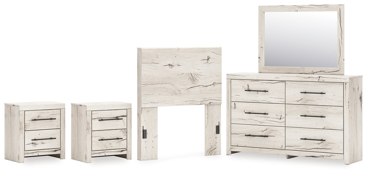 Lawroy Twin Panel Headboard with Mirrored Dresser and 2 Nightstands in Light Natural from Ashley - Luna Furniture