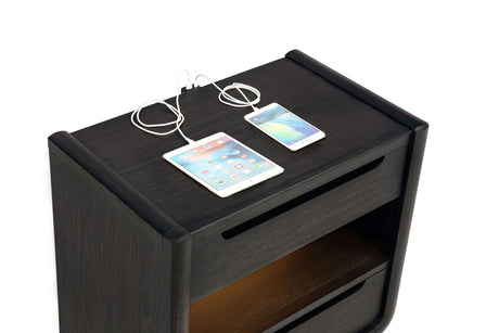 Leandro Burnished Black 2-Drawer LED Nightstand with USB from Coaster - Luna Furniture