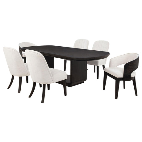 Leandro Burnished Black/Cream 7-Piece Rectangular Dining Table Set from Coaster - Luna Furniture