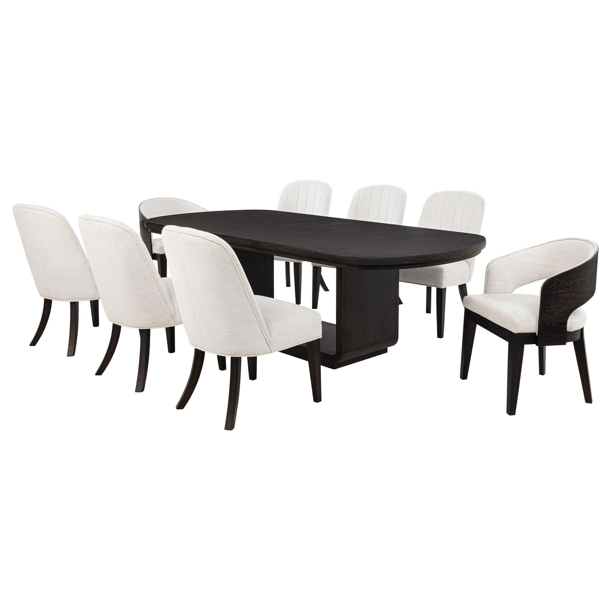 Leandro Burnished Black/Cream 9-Piece Rectangular Dining Table Set from Coaster - Luna Furniture