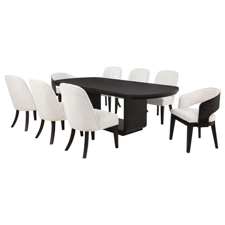 Leandro Burnished Black/Cream 9-Piece Rectangular Dining Table Set from Coaster - Luna Furniture