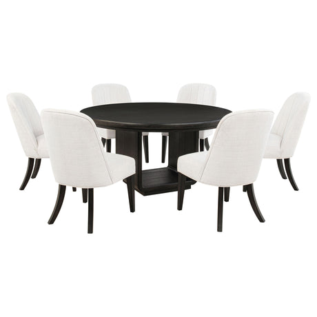 Leandro Burnished Black/Cream 7-Piece Round Dining Table Set from Coaster - Luna Furniture