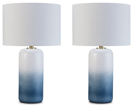 Lemrich 2-Piece Table Lamp Set in White/Teal from Ashley - Luna Furniture