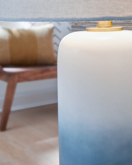 Lemrich 2-Piece Table Lamp Set in White/Teal from Ashley - Luna Furniture