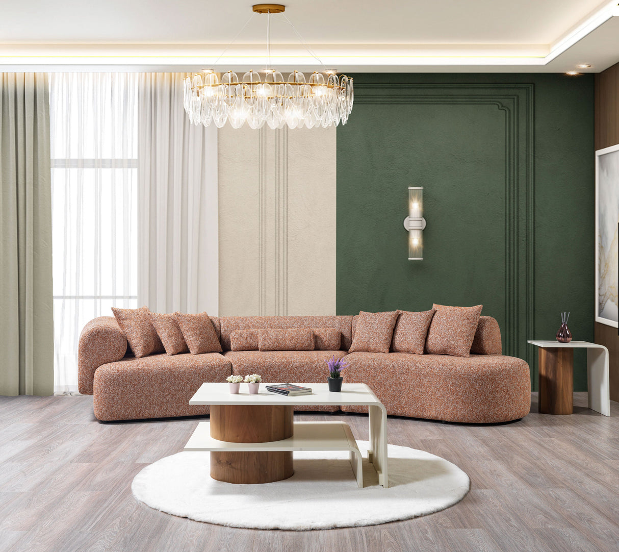 Lena Orange Boucle 3-Piece Curved Sectional from Nova Furniture - Luna Furniture