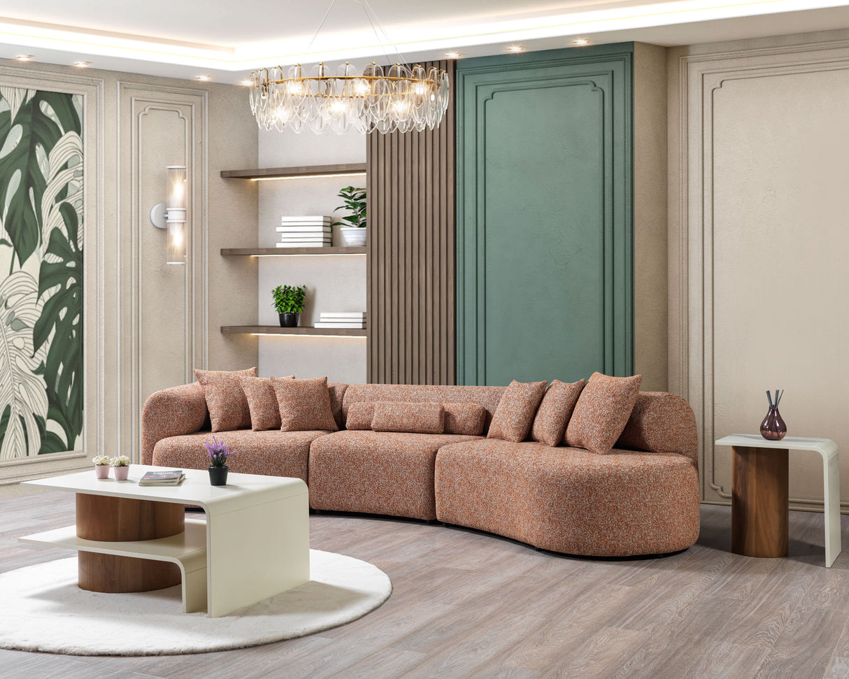 Lena Orange Boucle 3-Piece Curved Sectional from Nova Furniture - Luna Furniture