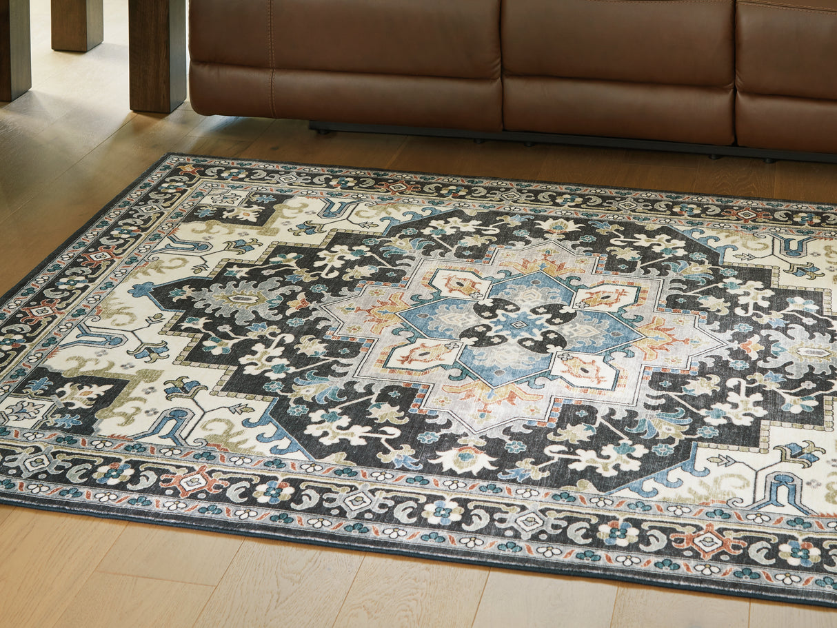 Leningston Black/Cream/Blue Washable Medium Rug from Ashley - Luna Furniture