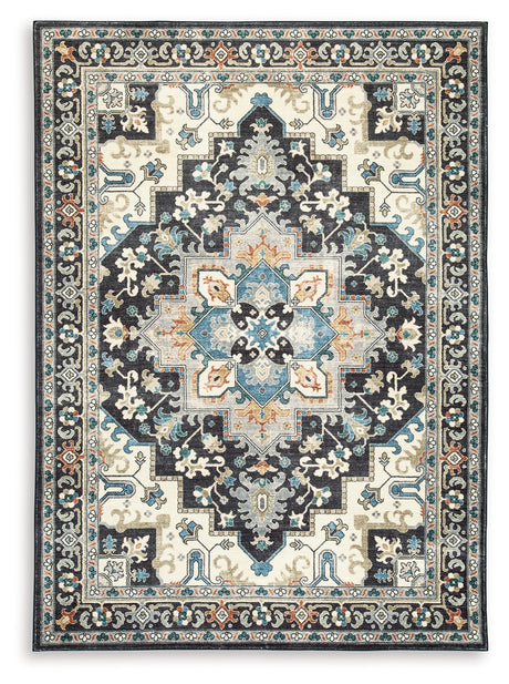 Leningston Black/Cream/Blue Washable Medium Rug from Ashley - Luna Furniture
