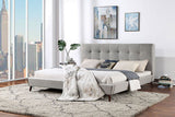 Leomin Gray California King Bed, tufted gray headboard and espresso legs, staged bedroom view