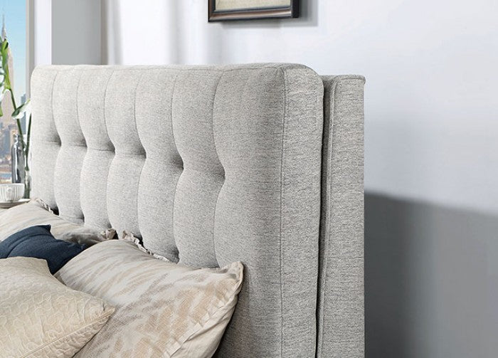 Leomin Gray California King Bed, close-up tufted gray fabric headboard