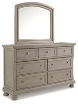 Lettner California King Panel Bed with Mirrored Dresser, Chest and Nightstand in Light Gray from Ashley - Luna Furniture