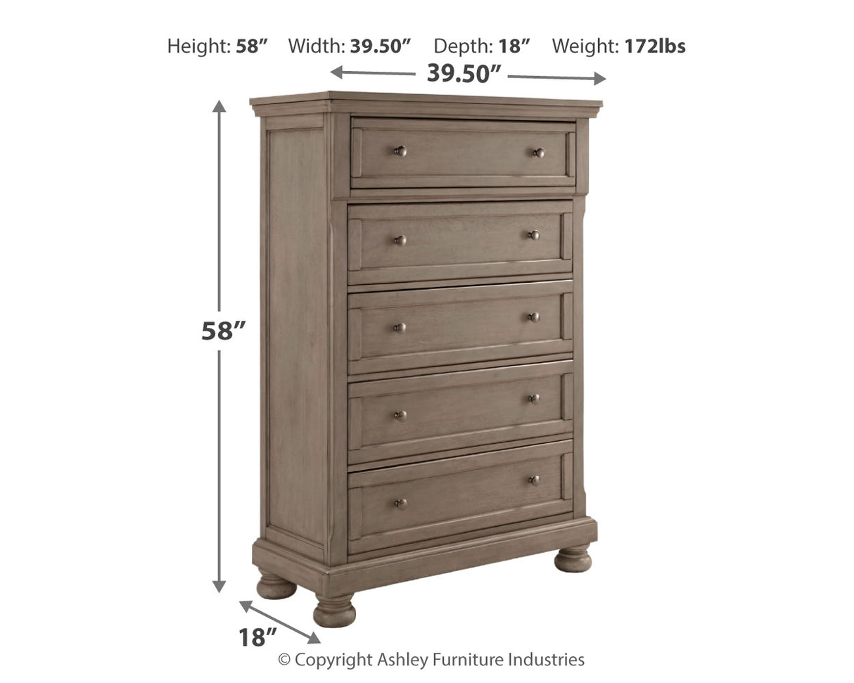 Lettner Light Gray California King Sleigh Bed with Mirrored Dresser, Chest and 2 Nightstands from Ashley Furniture - Luna Furniture