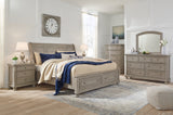 Lettner California King Sleigh Bed with Mirrored Dresser, Chest and Nightstand in Light Gray from Ashley - Luna Furniture