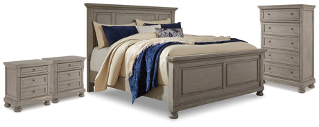 Lettner King Panel Bed, Chest and 2 Nightstands from Ashley - Luna Furniture