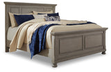 Lettner King Panel Bed with Mirrored Dresser, Chest and 2 Nightstands in Light Gray from Ashley - Luna Furniture