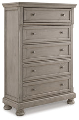 Lettner Light Gray King Sleigh Bed with 2 Storage Drawers with Mirrored Dresser and Chest from Ashley Furniture - Luna Furniture