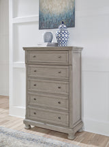 Lettner Light Gray California King Panel Bed, Dresser, Chest and 2 Nightstands from Ashley - Luna Furniture
