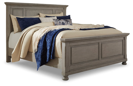 Lettner Light Gray Queen Panel Bed with Mirrored Dresser and 2 Nightstands from Ashley Furniture - Luna Furniture