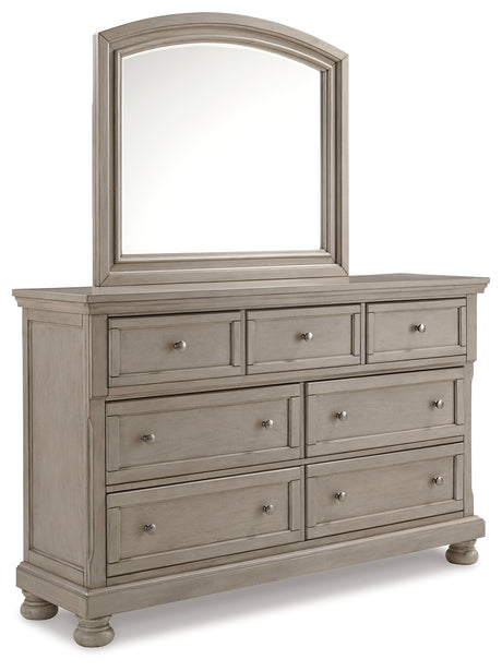 Lettner Light Gray Queen Sleigh Bed with 2 Storage Drawers with Mirrored Dresser and 2 Nightstands from Ashley Furniture - Luna Furniture