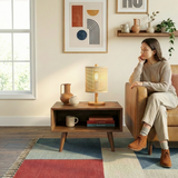Levio Table Lamp, Natural Oak Wooden Base with Linen Shade from Ashcroft Furniture - Luna Furniture