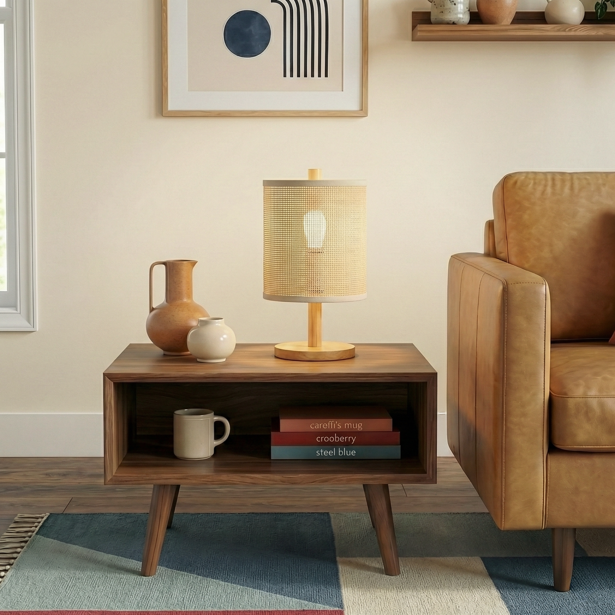 Levio Table Lamp, Natural Oak Wooden Base with Linen Shade from Ashcroft Furniture - Luna Furniture