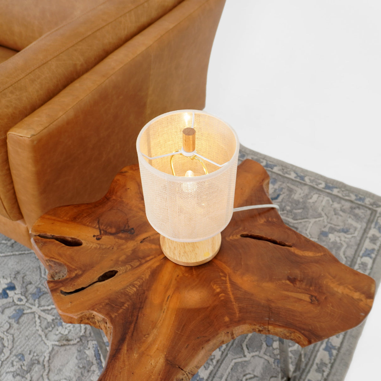 Levio Table Lamp, Natural Oak Wooden Base with Linen Shade from Ashcroft Furniture - Luna Furniture