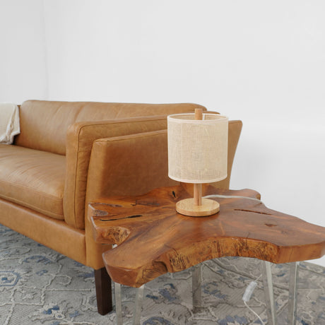 Levio Table Lamp, Natural Oak Wooden Base with Linen Shade from Ashcroft Furniture - Luna Furniture