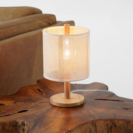 Levio Table Lamp, Natural Oak Wooden Base with Linen Shade from Ashcroft Furniture - Luna Furniture
