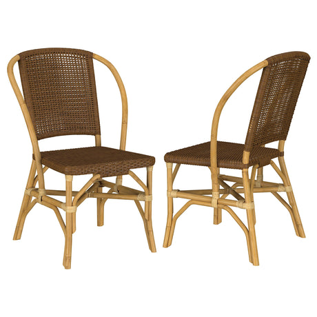 Lexley Brown Woven Rattan Dining Side Chair, Set of 2 from Coaster - Luna Furniture