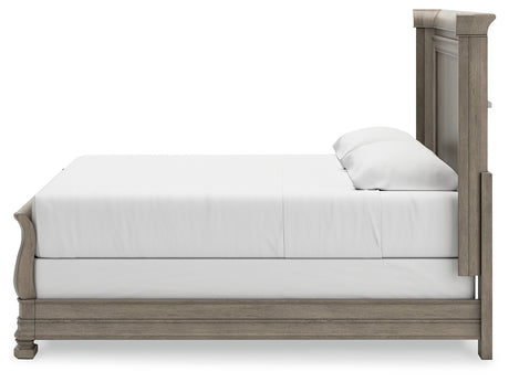 Lexorne California King Sleigh Bed with Mirrored Dresser and 2 Nightstands in Gray from Ashley - Luna Furniture