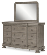 Lexorne California King Sleigh Bed with Mirrored Dresser and Nightstand in Gray from Ashley - Luna Furniture